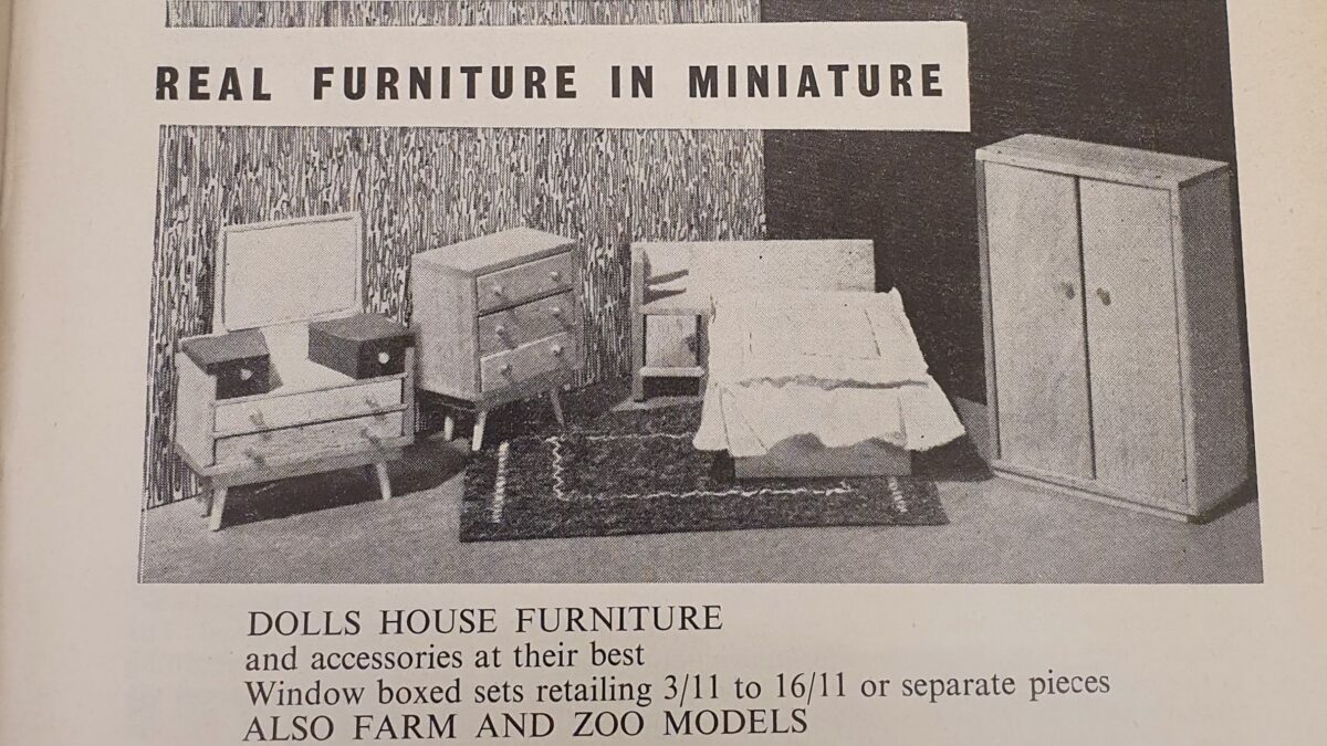 Black and white advert for Barton's toy furniture